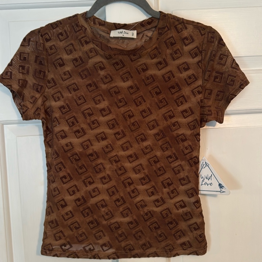 Wild Live brown mesh geometric patterned shirt